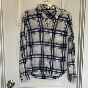 Plaid Button-Up Shirt in Blue and Pink